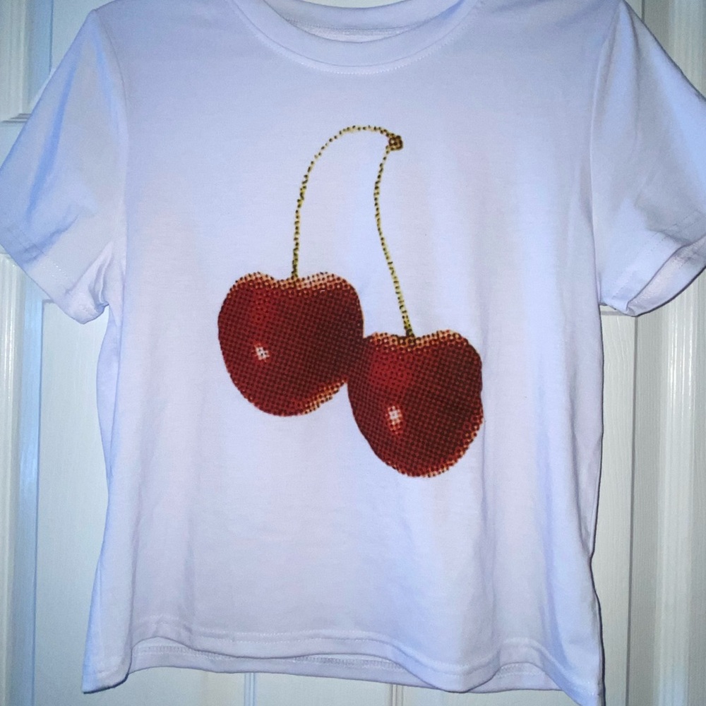 Red Cherry, White Graphic T-Shirt